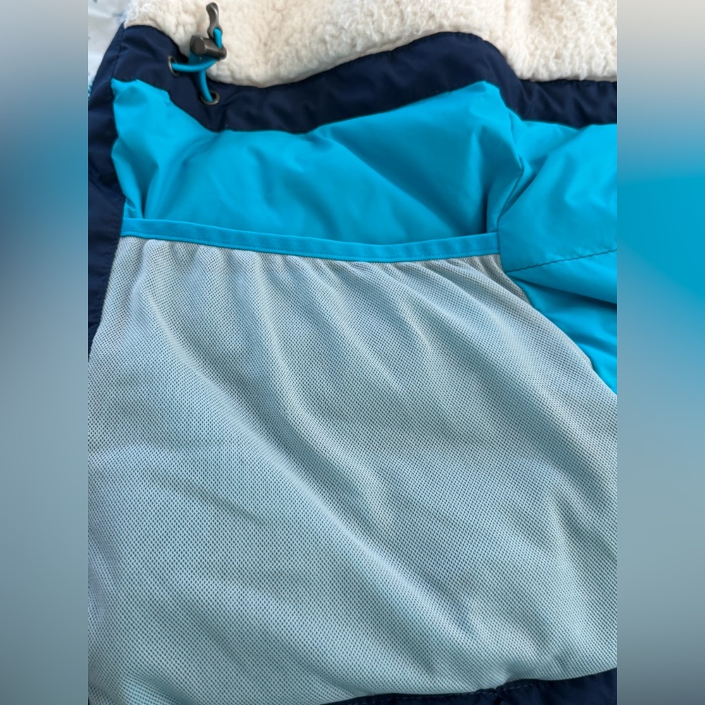 EUC Lands' End Girls Navy Sherpa Hooded Expedition Parka with Teal Trim, Size 14 - Picture 11 of 16
